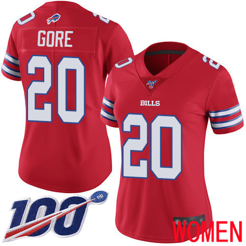 Women Buffalo Bills #20 Frank Gore Limited Red Rush Vapor Untouchable 100th Season NFL Jersey->women nfl jersey->Women Jersey